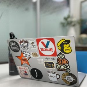 die cut stickers on laptop